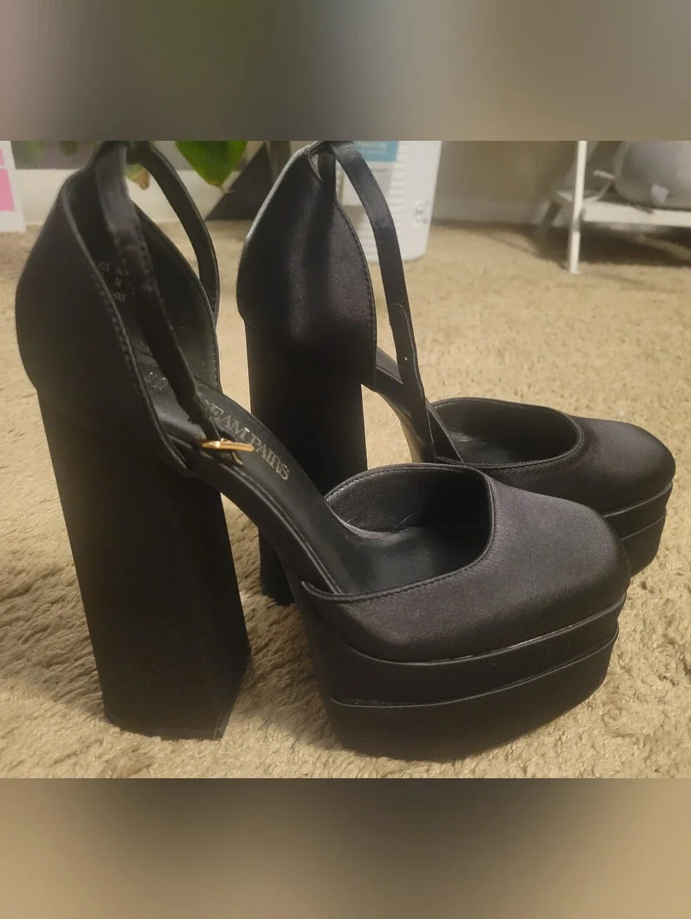 Dream Pairs Black Satin Platform Block Heel Mary Jane